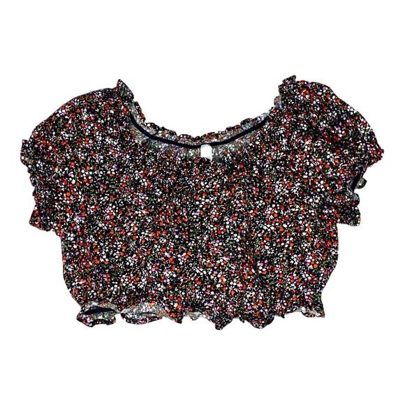 Ditsy Floral Poplin Scrunch Top Womens Sm Whimsigoth Fairy Dark Coquette Cottage - Picture 8 of 8
